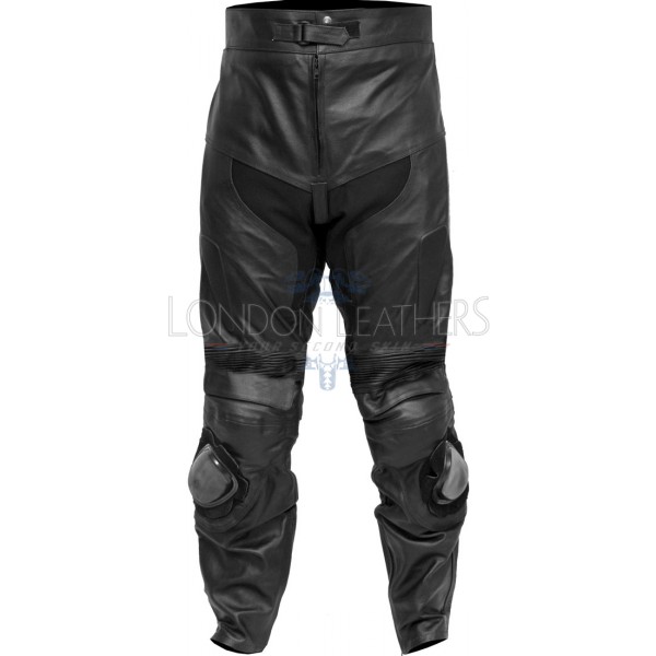 Retro Classic Plain Black Leather Motorcycle Trouser